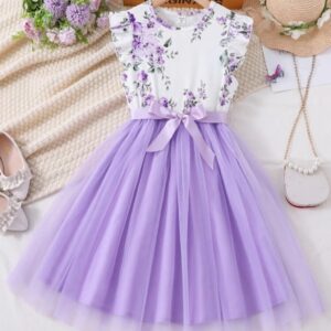 VESTIDO TUL LILA CON CINTO T 12 AÑOS