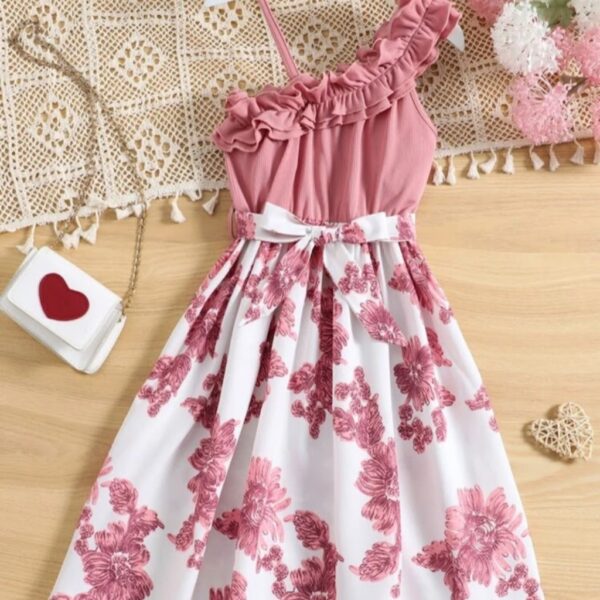 VESTIDO ROSA VIEJO CON CINTO T 9 AÑOS