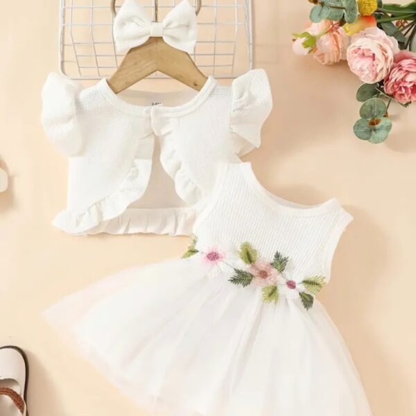 VESTIDO BLANCO SAQUITO CON VINCHA T 6-9 MESES