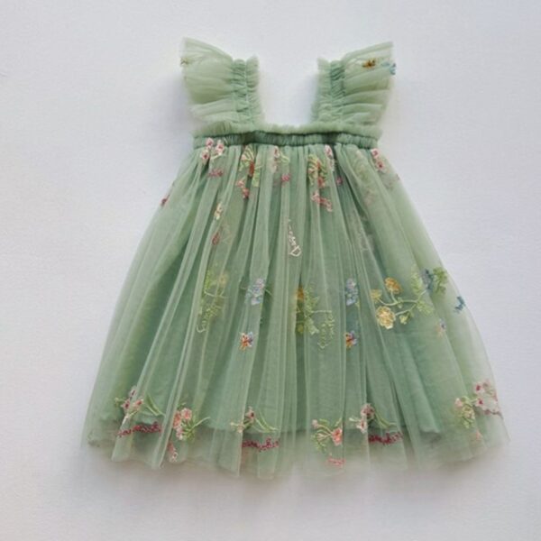 VESTIDO VERDE BORDADO MARIPOSAS Y FLORES T 5 AÑOS