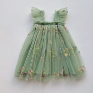 VESTIDO VERDE BORDADO MARIPOSAS Y FLORES T 12-18 M