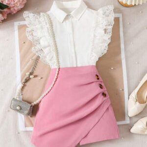 CAMISA Y SHORT POLLERA ROSA T 8 AÑOS
