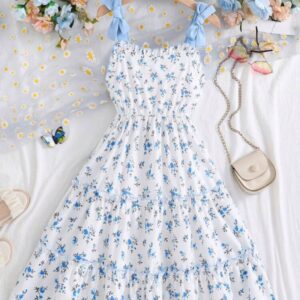VESTIDO BLANCO FLORES CELESTES T 8 AÑOS