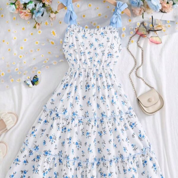 VESTIDO BLANCO FLORES CELESTES T 11 AÑOS