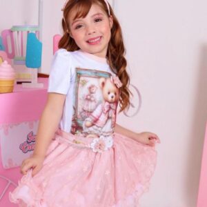 CONJUNTO REMERA OSITO CON POLLERA TUL Y VINCHA  T 6 AÑOS