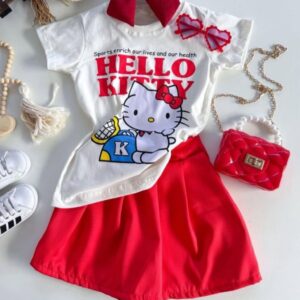 CONJUNTO REMERA CON SHORT POLLERA ROJO KITTY T 6 AÑOS