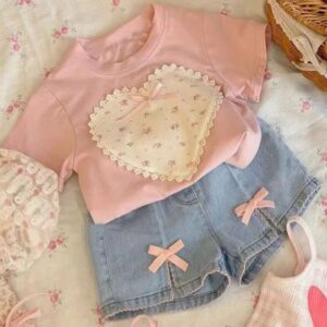 CONJUNTO REMERA ROSA Y SHORT JEANS T 18-24 MESES