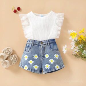 SHORT MARGARITAS Y BLUSA BLANCA 2-3 AÑOS