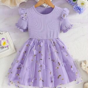 VESTIDO LILA FLORES 3D 12-18 MESES