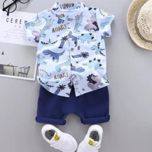 CONJUNTO CAMISA DINO Y SHORT AZUL T 2-3 AÑOS