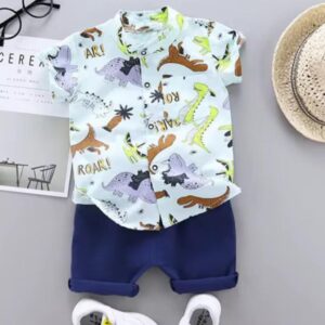 CONJUNTO CAMISA VERDE DINO Y SHORT  T 6-9 MESES