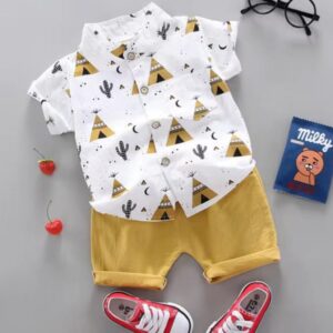 CONJUNTO CAMISA Y SHORT MOSTAZA T 2-3 AÑOS