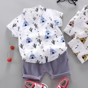 CONJUNTO CAMISA Y SHORT GRIS T 9-12 MESES