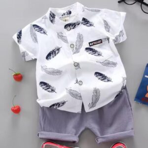 CONJUNTO CAMISA HOJAS Y SHORT GRIS T 2-3 AÑOS