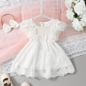 VESTIDO BLANCO CON LAZO PARA VINCHA T 3-6 MESES
