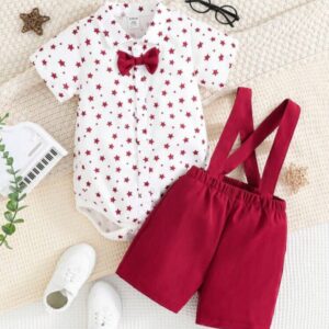 CAMISA BODY ESTRELLAS CON SHORT TIRANTES BORDÓ T 9-12 MESES