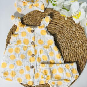 VESTIDITO LIMONES CON CUBRE PAÑAL Y VINCHA T 3-6 MESES