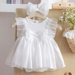 VESTIBODY BLANCO DETALLE MOÑO CON VINCHA T 3-6 MESES