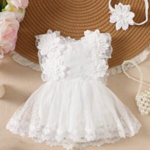 VESTIBODY BLANCO CON FLORES Y VINCHA T 12-18 M