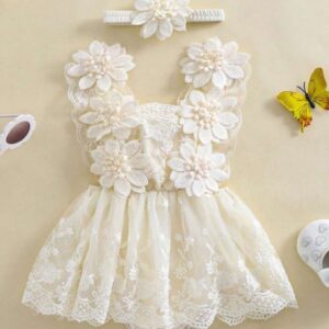 VESTIBODY FLORES BEIGE CON VINCHA T 3-6 MESES