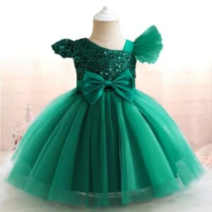 VESTIDO DE FIESTA VERDE CON LENTEJUELA T 2  AÑOS