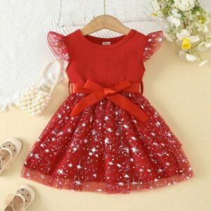 VESTIDO ROJO ESTRELLITAS CON CINTO T 12-18 MESES