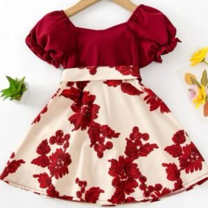 VESTIDO BORDÓ FLOREADO CON CINTO T 18-24 MESES