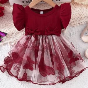 VESTIDO BORDÓ CON MARIPOSAS T 9-12 MESES