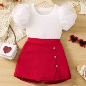 CONJUNTO BLUSA Y SHORT POLLERA ROJO T 2-3 AÑOS