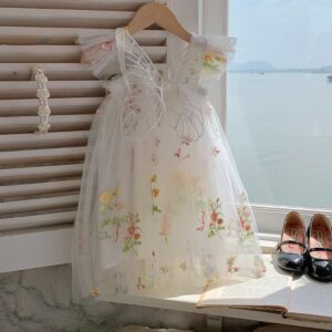 VESTIDO BLANCO BORDADO Y ALAS DE MARIPOSA T 18-24 MESES
