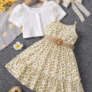 VESTIDO FLOREADO CON SAQUITO Y CINTO 5 AÑOS