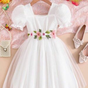 VESTIDO BLANCO CON CINTO FLORES T 4 AÑOS