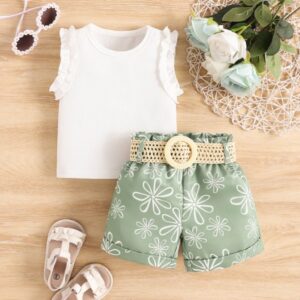 CONJUNTO SHORT CON CINTO Y BLUSA T 18-24  MESES