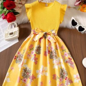 VESTIDO AMARILLO CON FLORES T 8 AÑOS