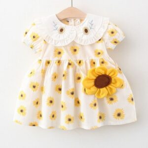 VESTIDO GIRASOLES CON ACCESORIO TIPO CARTERA 9-12 MESES