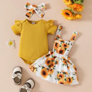 BODY CON JARDINERA DE GIRASOL MAS LAZO PARA VINCHA T 12-18 MESES