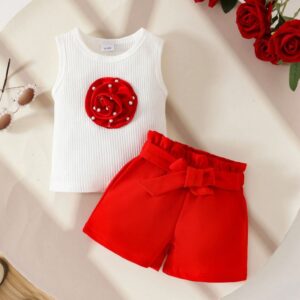 REMERA CON DETALLE FLOR Y  SHORT CON CINTO 2-3 AÑOS