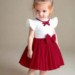 VESTIDO ROJO Y BLANCO PLISADO CON CINTO T 9-12 MESES