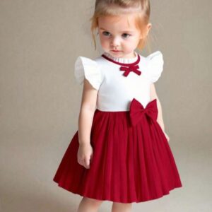 VESTIDO BORDO Y BLANCO PLISADO CON CINTO T 12-18 MESES