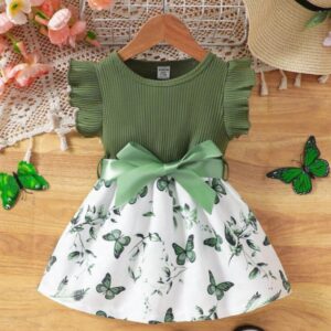 VESTIDO VERDE FALDA MARIPOSAS T 9-12 MESES