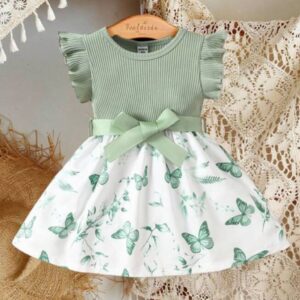 VESTIDO VERDE MENTA FALDA MARIPOSAS 6-9 MESES