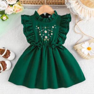 VESTIDO VERDE VOLADOS Y MOÑITOS T 6-9 MESES