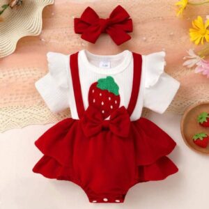 VESTIBODY FRUTILLITA CON MANGUITAS Y VINCHA T 18-24 MESES