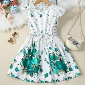 VESTIDO BLANCO FLOREADO CON CINTO T 2-3 AÑOS