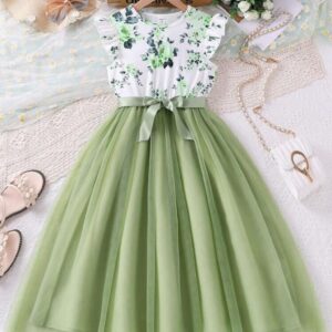 VESTIDO VERDE MENTA CON TUL T 7 AÑOS