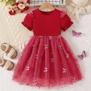 VESTIDO BORDÓ CON MARIPOSAS 3D T 5 AÑOS