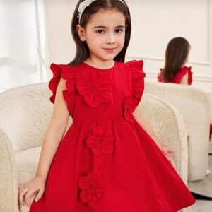 VESTIDO ROJO DETALLES FLORES T 5 AÑOS