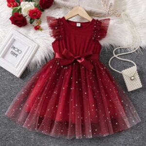 VESTIDO BORDÓ DETALLES ESTRELLITAS CON CINTO T 5 AÑOS