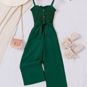 ENTERIZO VERDE FRUNCIDO CON CINTO T 11 AÑOS