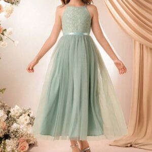 VESTIDO VERDE PASTEL DELICADO CON CINTO T 10 AÑOS